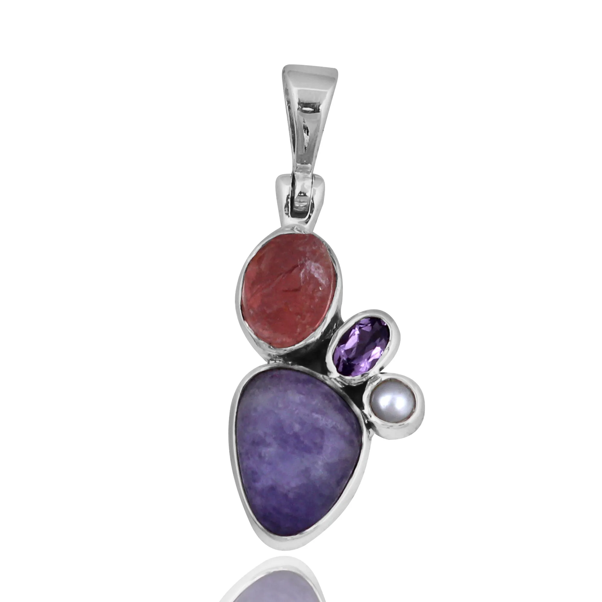 Natural Hackmanite & Rose Quartz Sterling Silver Pendant