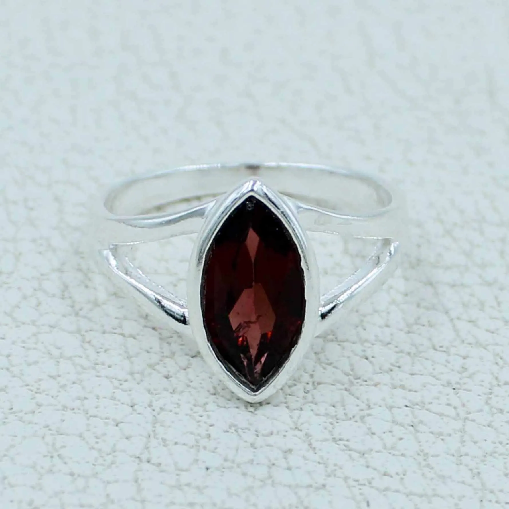 Natural Marquise Garnet Silver Ring
