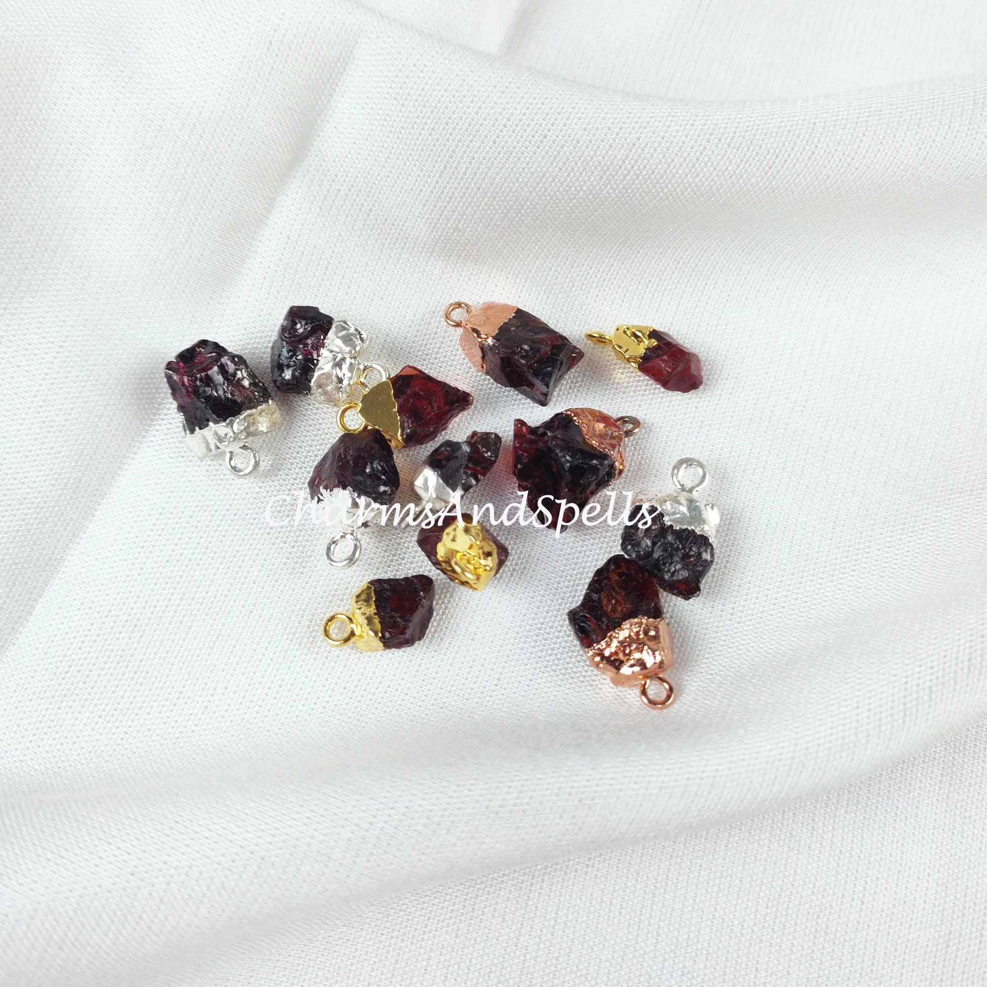 Natural Red Garnet Connectors, Gemstone Rough Connectors, Electroplated Single Bail Connectors,
