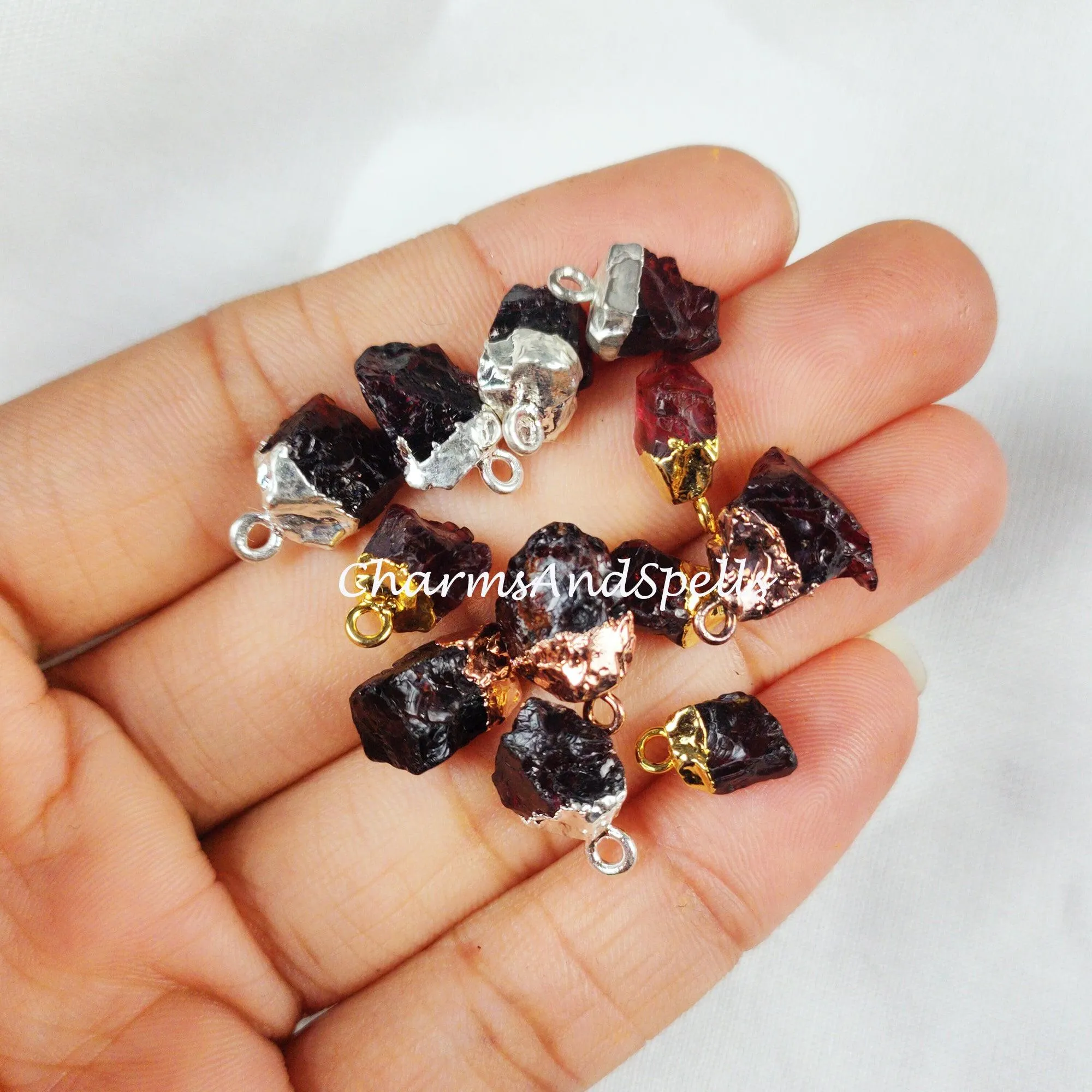 Natural Red Garnet Connectors, Gemstone Rough Connectors, Electroplated Single Bail Connectors,