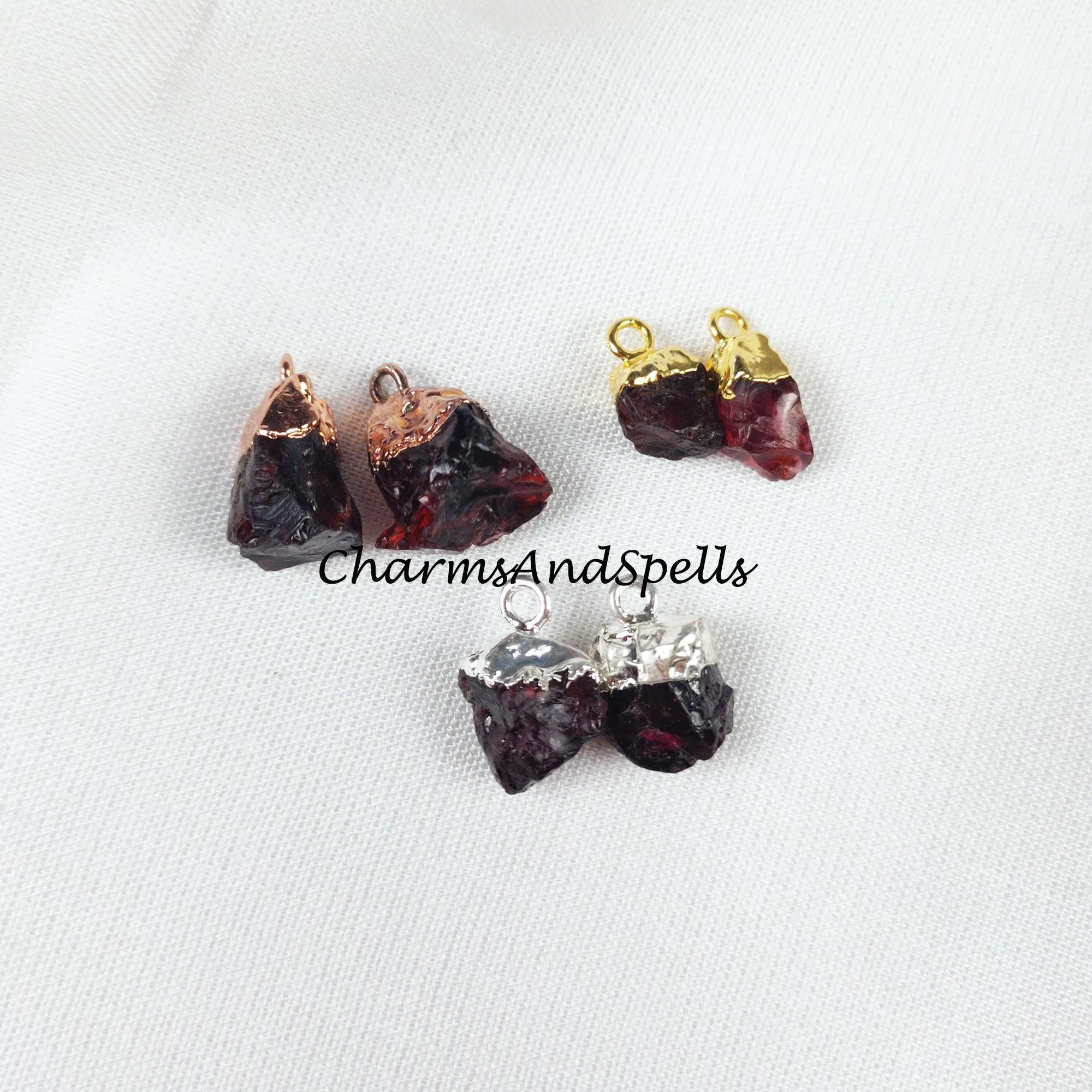 Natural Red Garnet Connectors, Gemstone Rough Connectors, Electroplated Single Bail Connectors,
