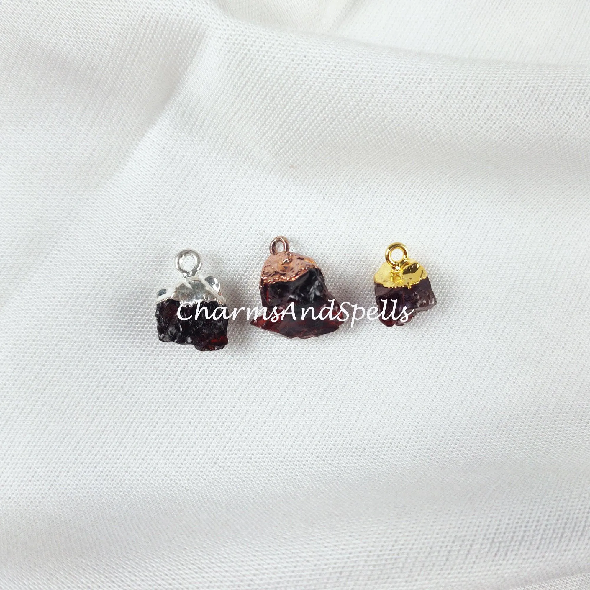 Natural Red Garnet Connectors, Gemstone Rough Connectors, Electroplated Single Bail Connectors,