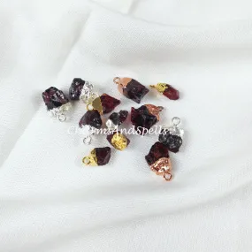 Natural Red Garnet Connectors, Gemstone Rough Connectors, Electroplated Single Bail Connectors,