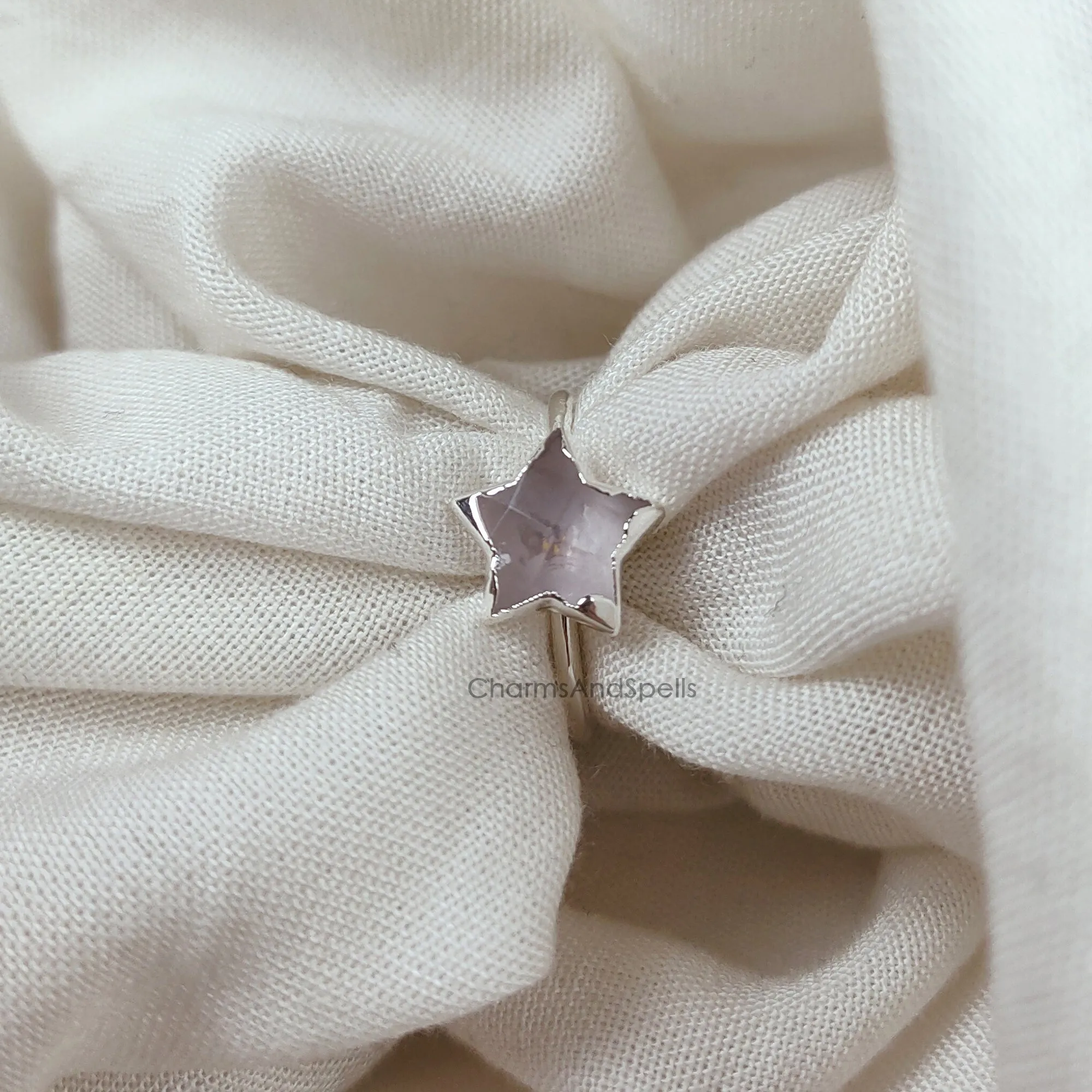 Natural Rose Quartz Ring, Pink Rose Quartz Ring, Electroplated Rose quartz Ring, Handmade Star Shape Pink Rose Quartz Rings, Women Jewelry