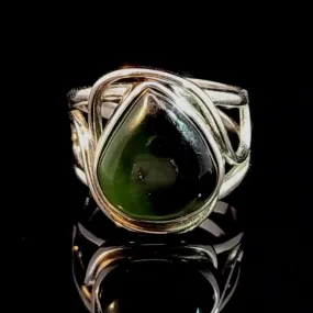 Nephrite Jade Finger Cuff Adjustable Ring .925 Silver for Health, Prosperity and Protection