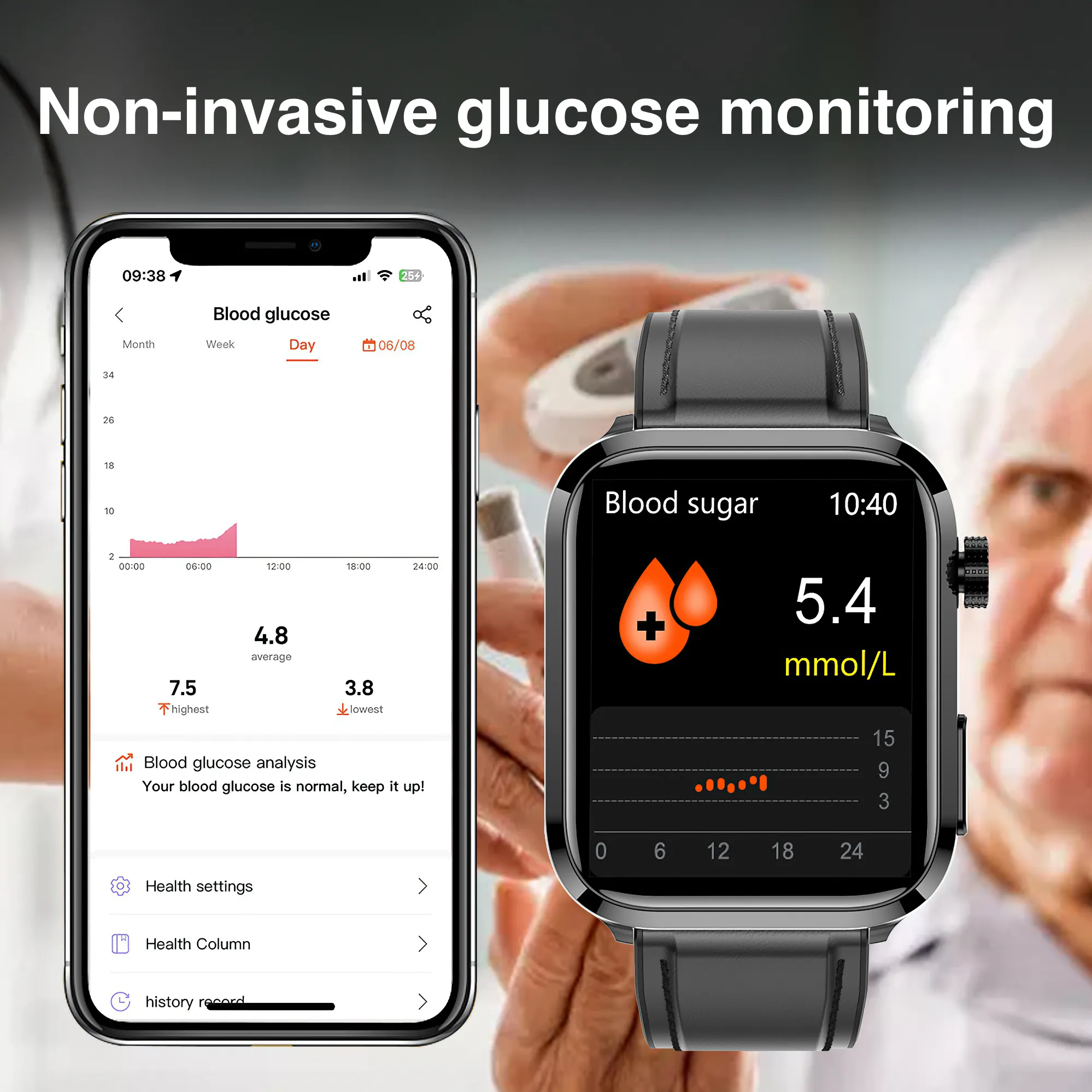 New 2024 Smart Watch for Health With Fitness Tracker Blood Pressure, Blood Glucose, Blood Lipids, Uric Acid Test