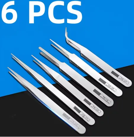 NEW 6pcs Professional Watch Repair Tool Stainless Steel Straight Curved Tweezers Watchmaker Detail Repair Tools for Mechanical Quartz