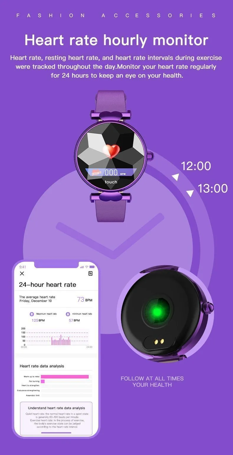New Luxury Lady's Bluetooth Smart Watch Bracelet Waterproof Fitness Heart Rate Blood Pressure Tracker For iPhone Androids