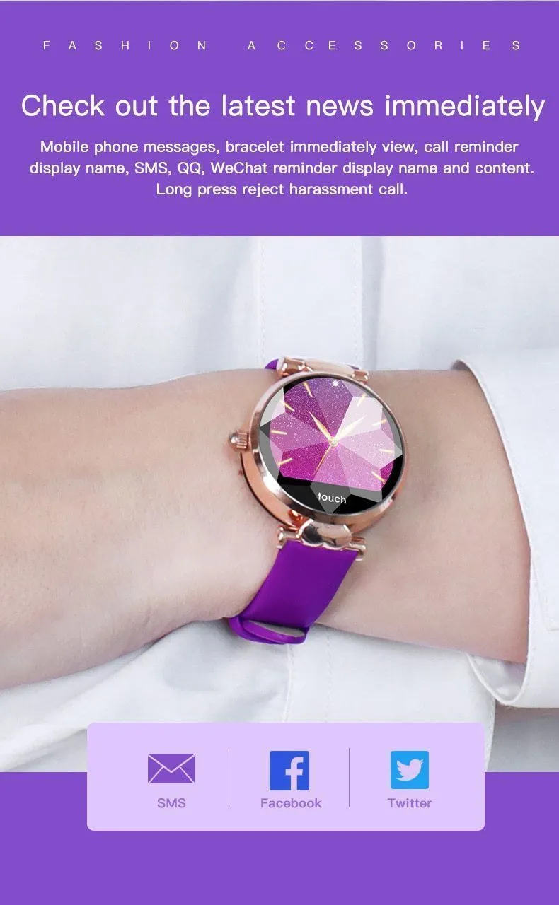 New Luxury Lady's Bluetooth Smart Watch Bracelet Waterproof Fitness Heart Rate Blood Pressure Tracker For iPhone Androids