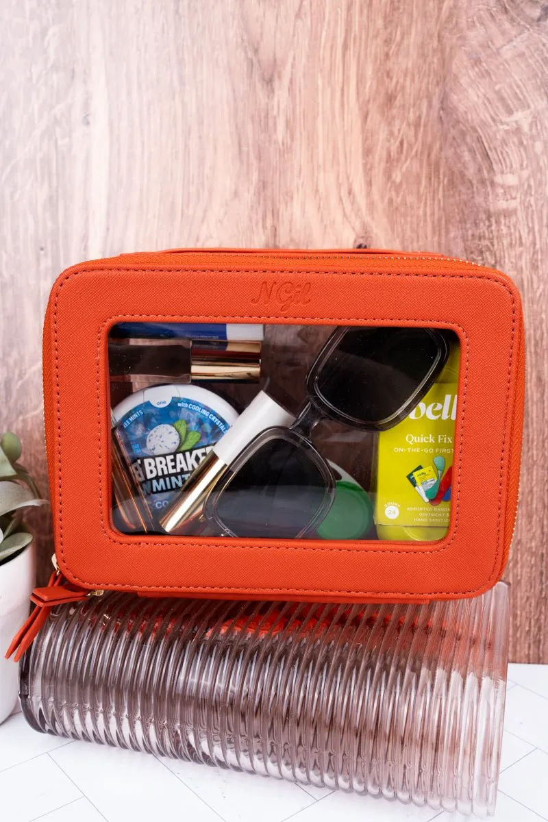 NGIL Clear The Way Orange Faux Leather Toiletry Case