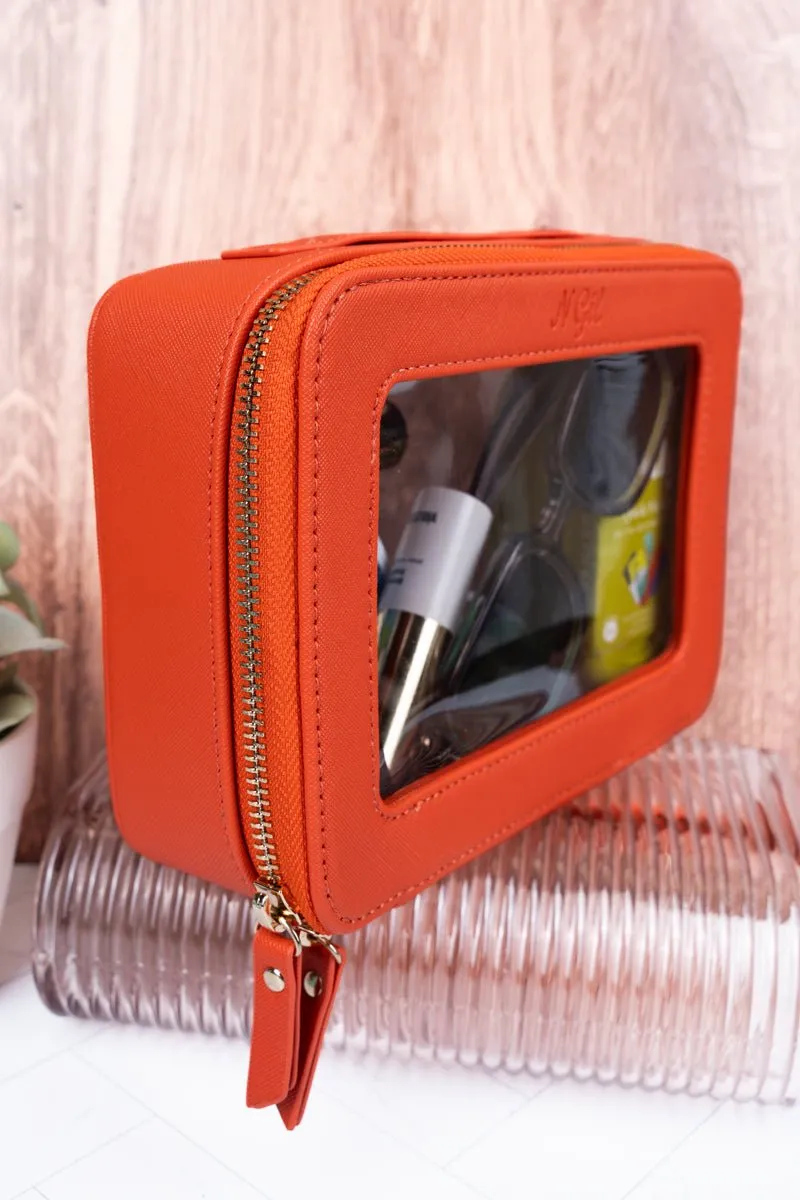 NGIL Clear The Way Orange Faux Leather Toiletry Case