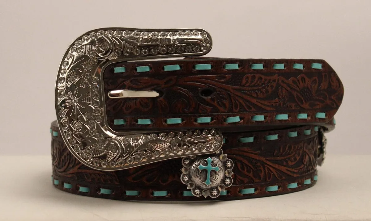 Nocona Ladies Embossed Belt with Turquoise Lacing