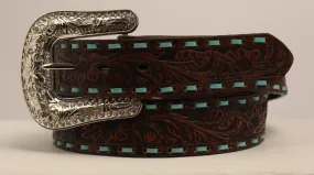 Nocona Ladies Embossed Belt with Turquoise Lacing