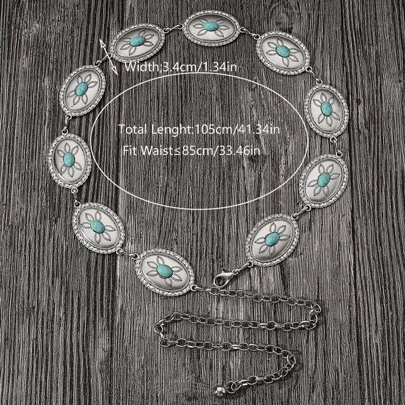 Oval Turquoise Stone Silver Concho Belt