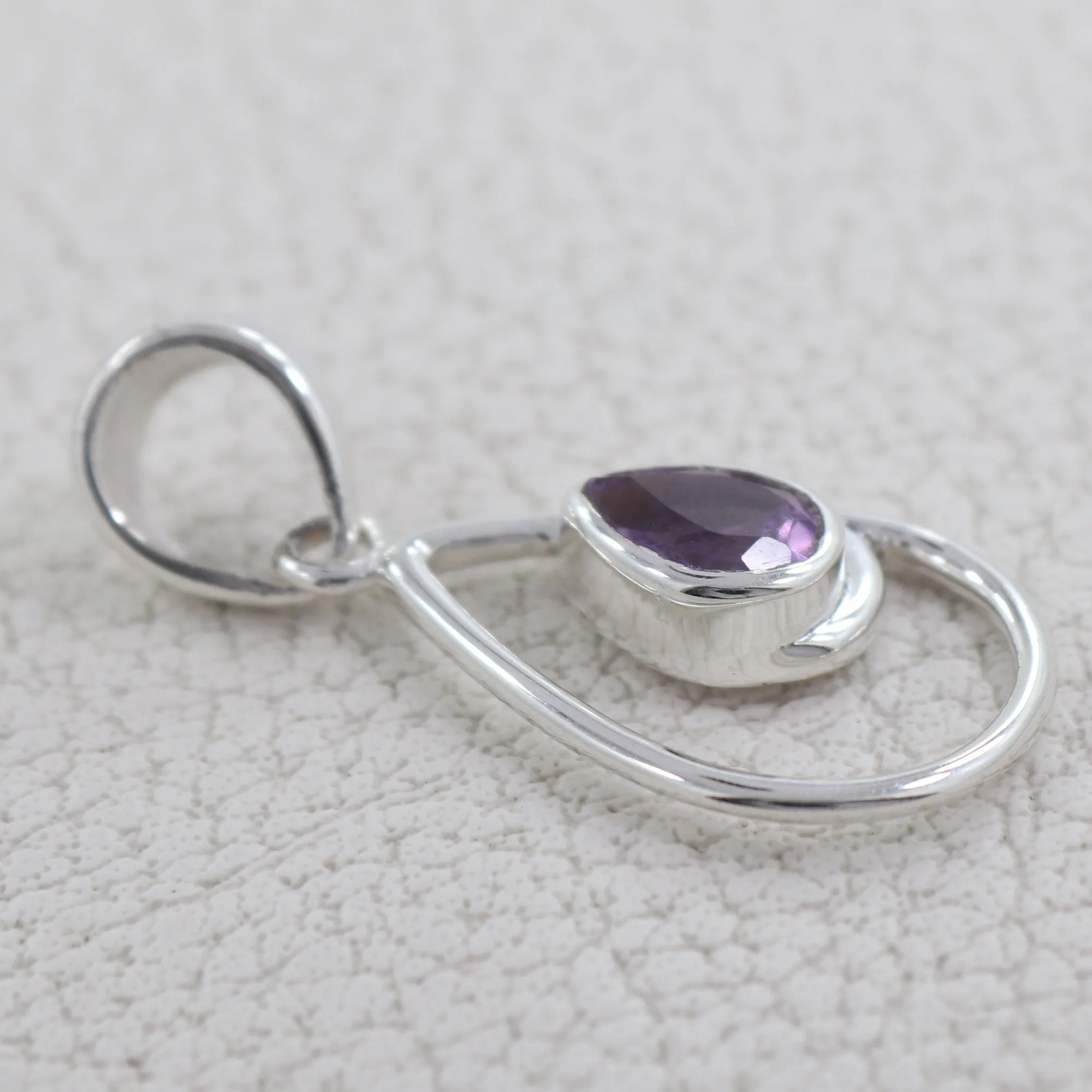 Pear Shape Amethyst Silver Designer Pendant