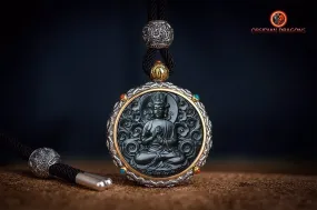 Pendentif Bouddha jade et argent- Bouddha Vairocana