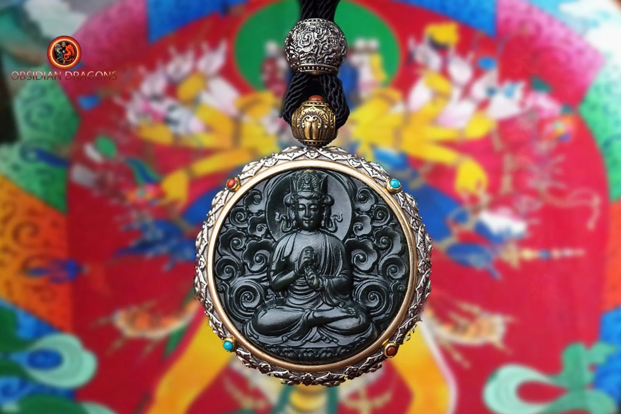 Pendentif Bouddha jade et argent- Bouddha Vairocana