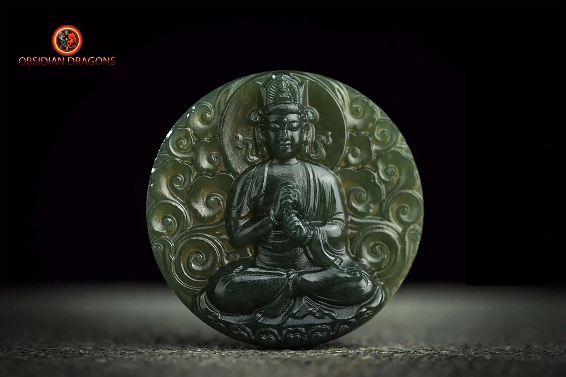 Pendentif Bouddha jade et argent- Bouddha Vairocana
