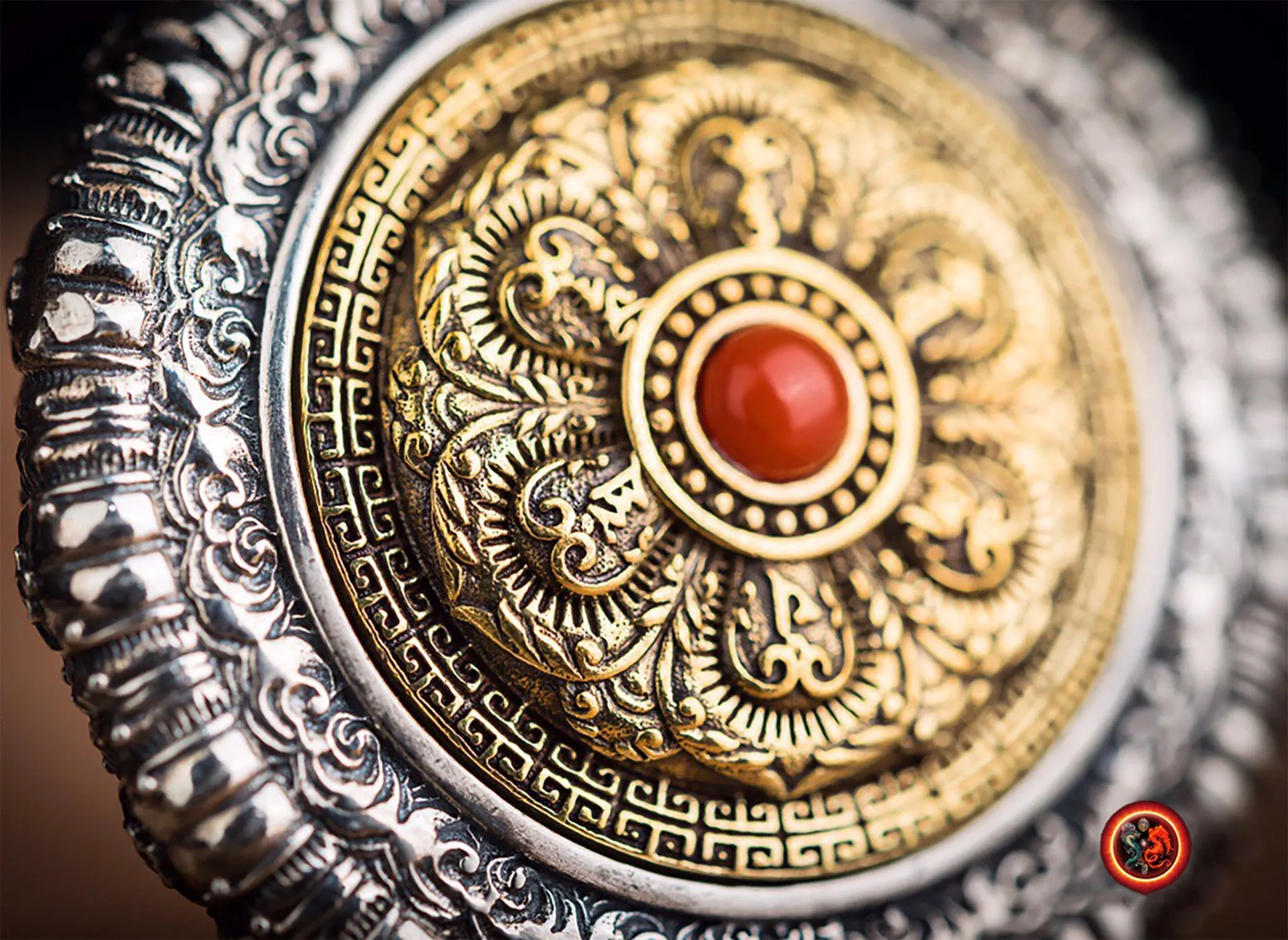 Pendentif Bouddha jade et argent- Samantabhadra