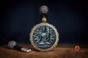 Pendentif Bouddha jade et argent- Samantabhadra
