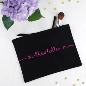 Personalised Make Up Bag with Neon Pink Name