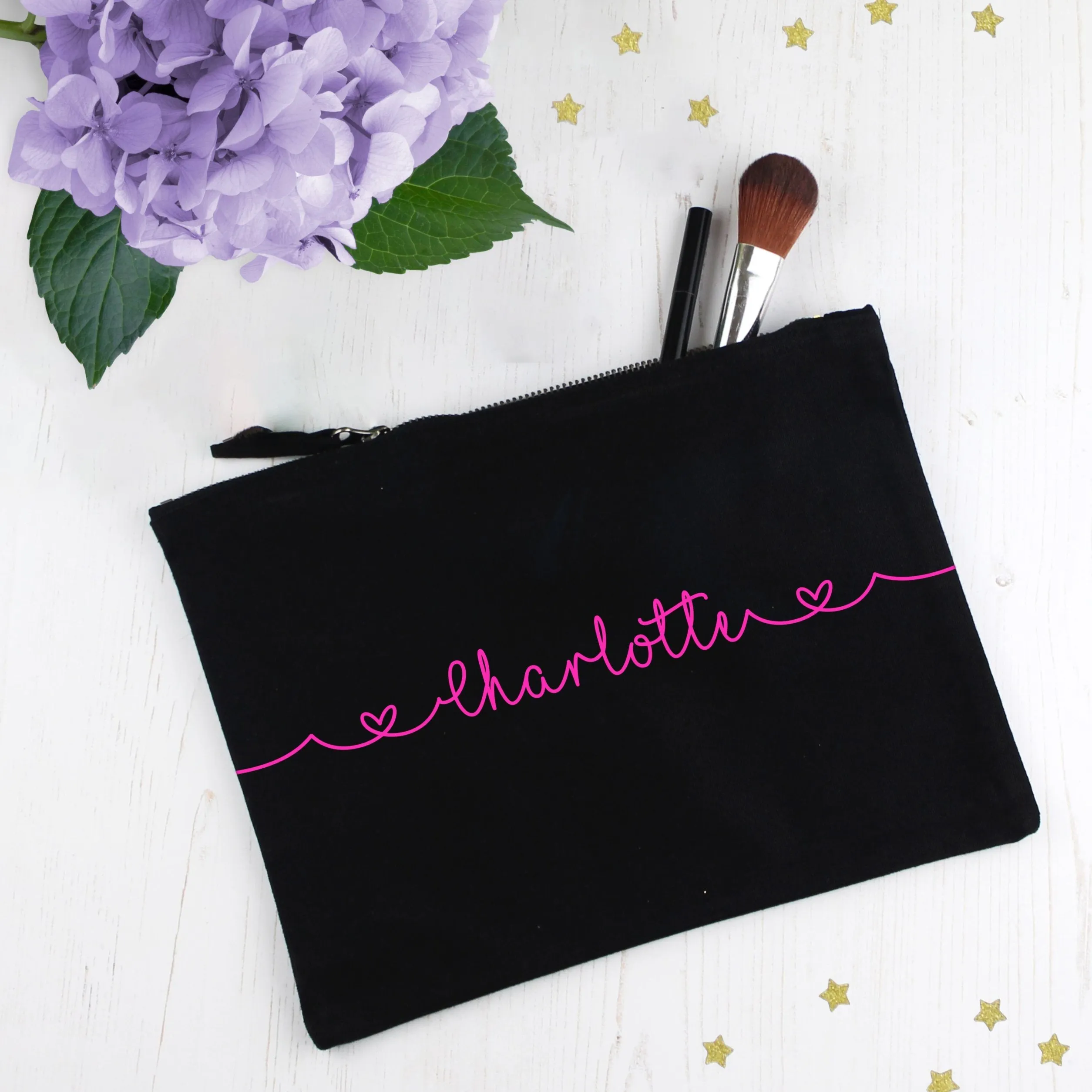 Personalised Make Up Bag with Neon Pink Name