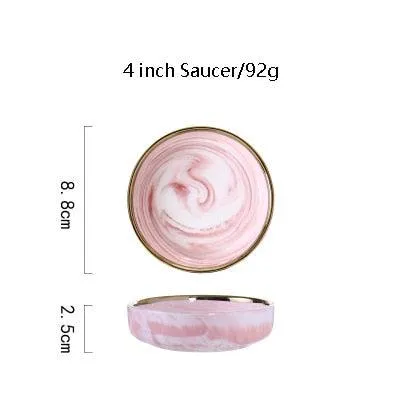 Pink Marble Ceramic Dinnerware Plates Lunch Food Fruit Salad Soup Deep Bowl Tableware Wedding Kitchen Utensils Porcelain Set