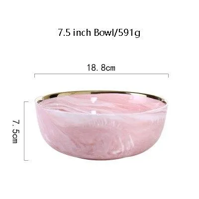 Pink Marble Ceramic Dinnerware Plates Lunch Food Fruit Salad Soup Deep Bowl Tableware Wedding Kitchen Utensils Porcelain Set