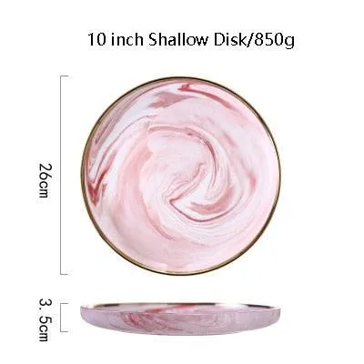 Pink Marble Ceramic Dinnerware Plates Lunch Food Fruit Salad Soup Deep Bowl Tableware Wedding Kitchen Utensils Porcelain Set