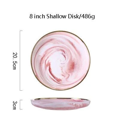 Pink Marble Ceramic Dinnerware Plates Lunch Food Fruit Salad Soup Deep Bowl Tableware Wedding Kitchen Utensils Porcelain Set