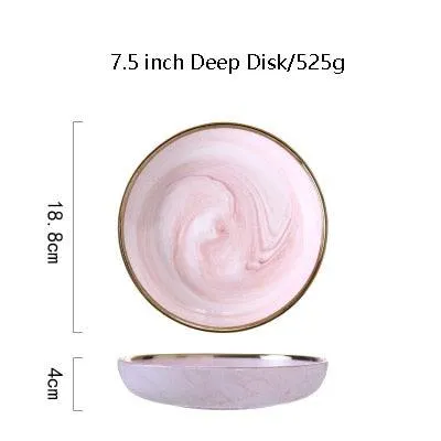 Pink Marble Ceramic Dinnerware Plates Lunch Food Fruit Salad Soup Deep Bowl Tableware Wedding Kitchen Utensils Porcelain Set