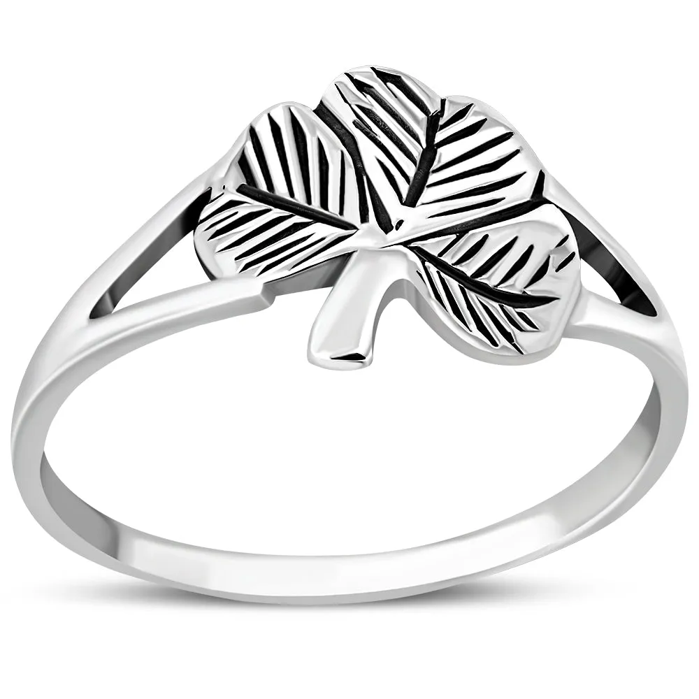 Plain Solid Sterling Silver Shamrock Ring