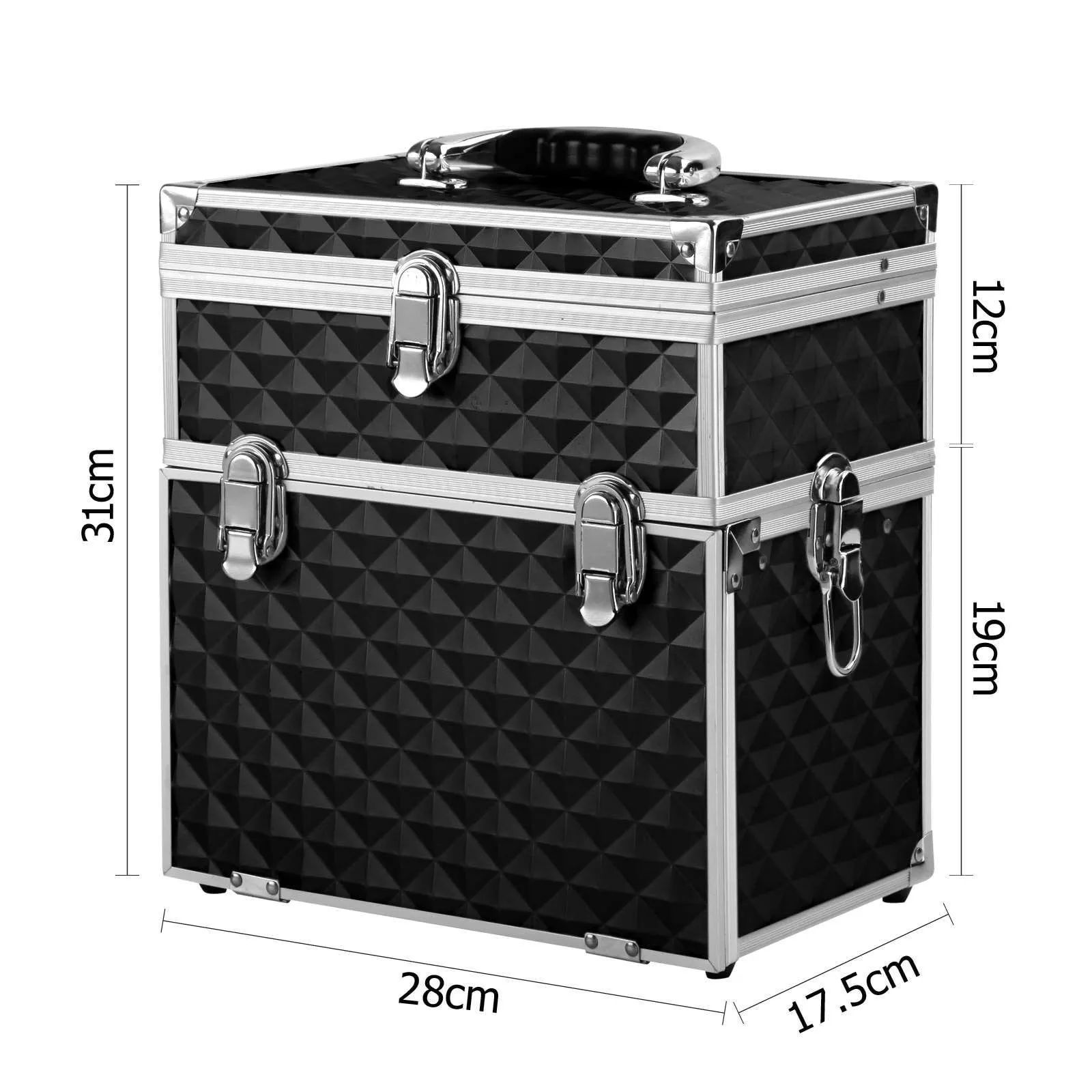 Portable Cosmetic Beauty Makeup Carry Case with Mirror - Diamond Black