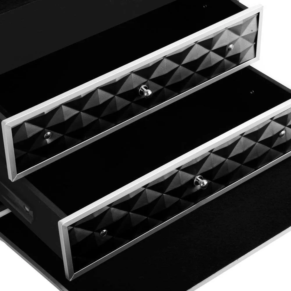 Portable Cosmetic Beauty Makeup Carry Case with Mirror - Diamond Black