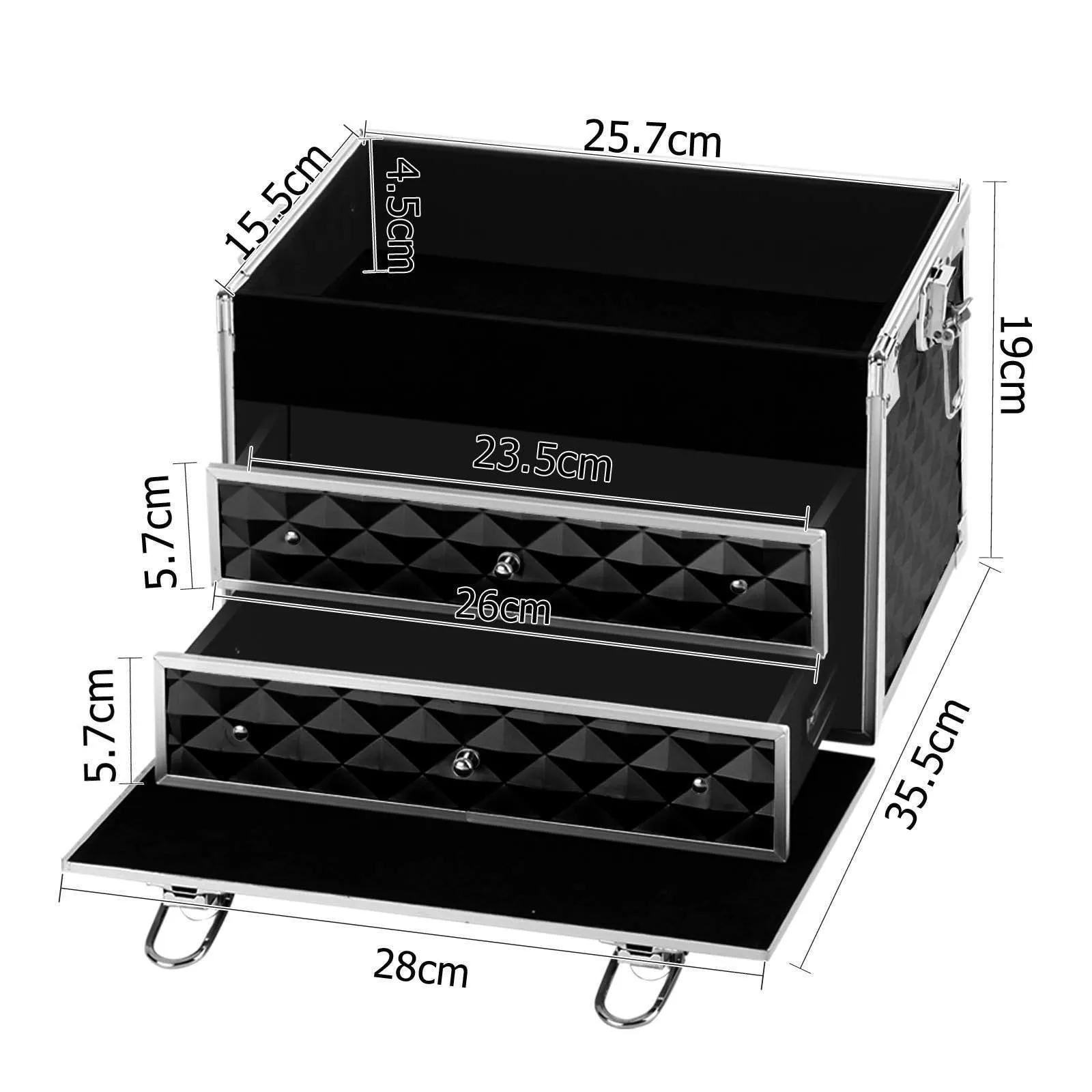 Portable Cosmetic Beauty Makeup Carry Case with Mirror - Diamond Black