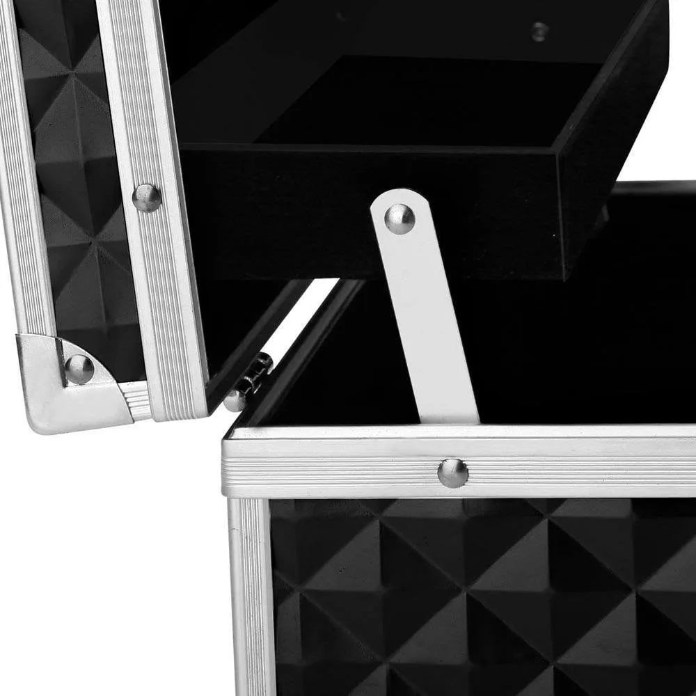Portable Cosmetic Beauty Makeup Carry Case with Mirror - Diamond Black