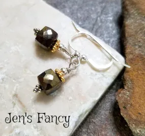Pyrite Gemstone Earrings Sterling Silver & Vermeil