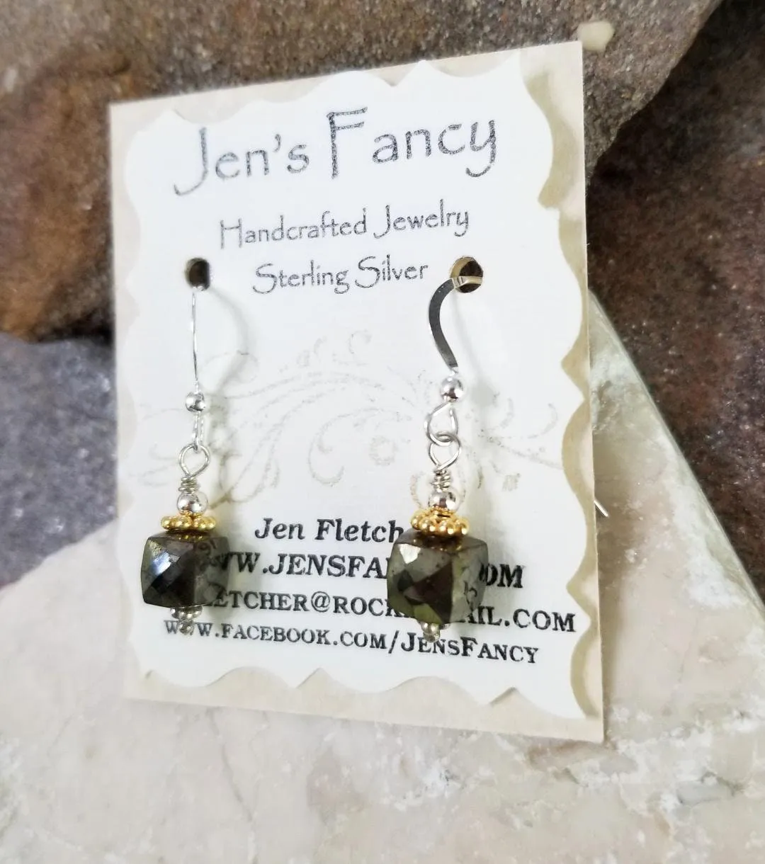 Pyrite Gemstone Earrings Sterling Silver & Vermeil