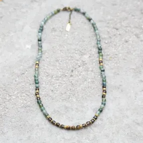 "Prosperity and Abundance" Moss Agate and Smoky Quartz Delicate Gemstone Necklace