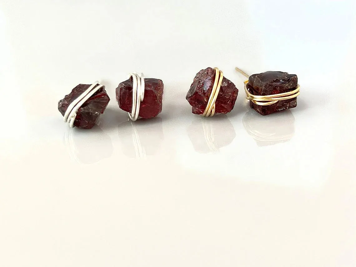 Raw Garnet Stud Earrings