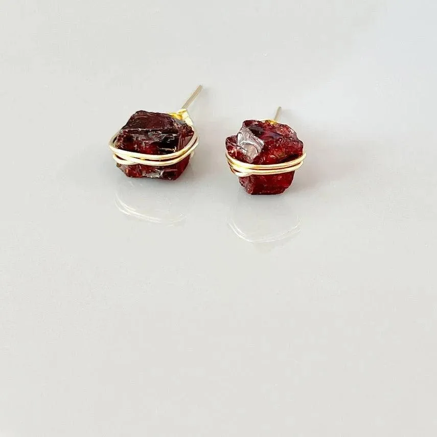 Raw Garnet Stud Earrings