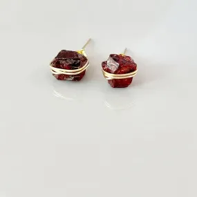 Raw Garnet Stud Earrings
