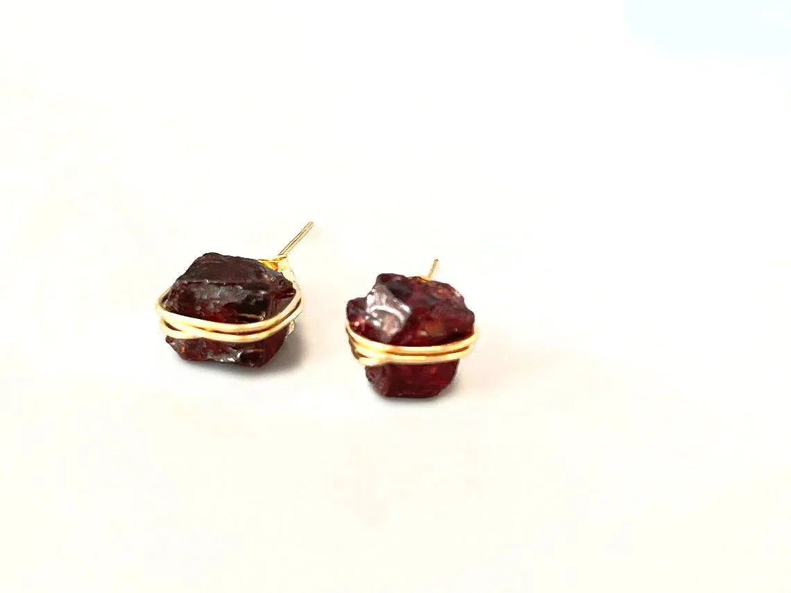 Raw Garnet Stud Earrings