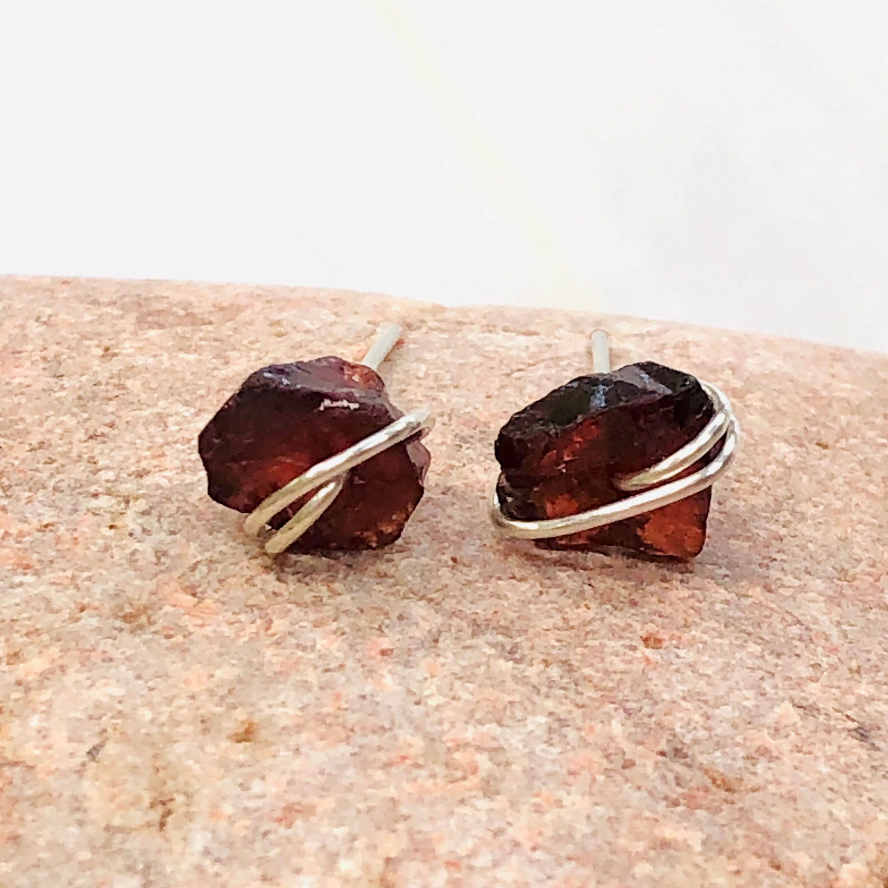 Raw Garnet Stud Earrings