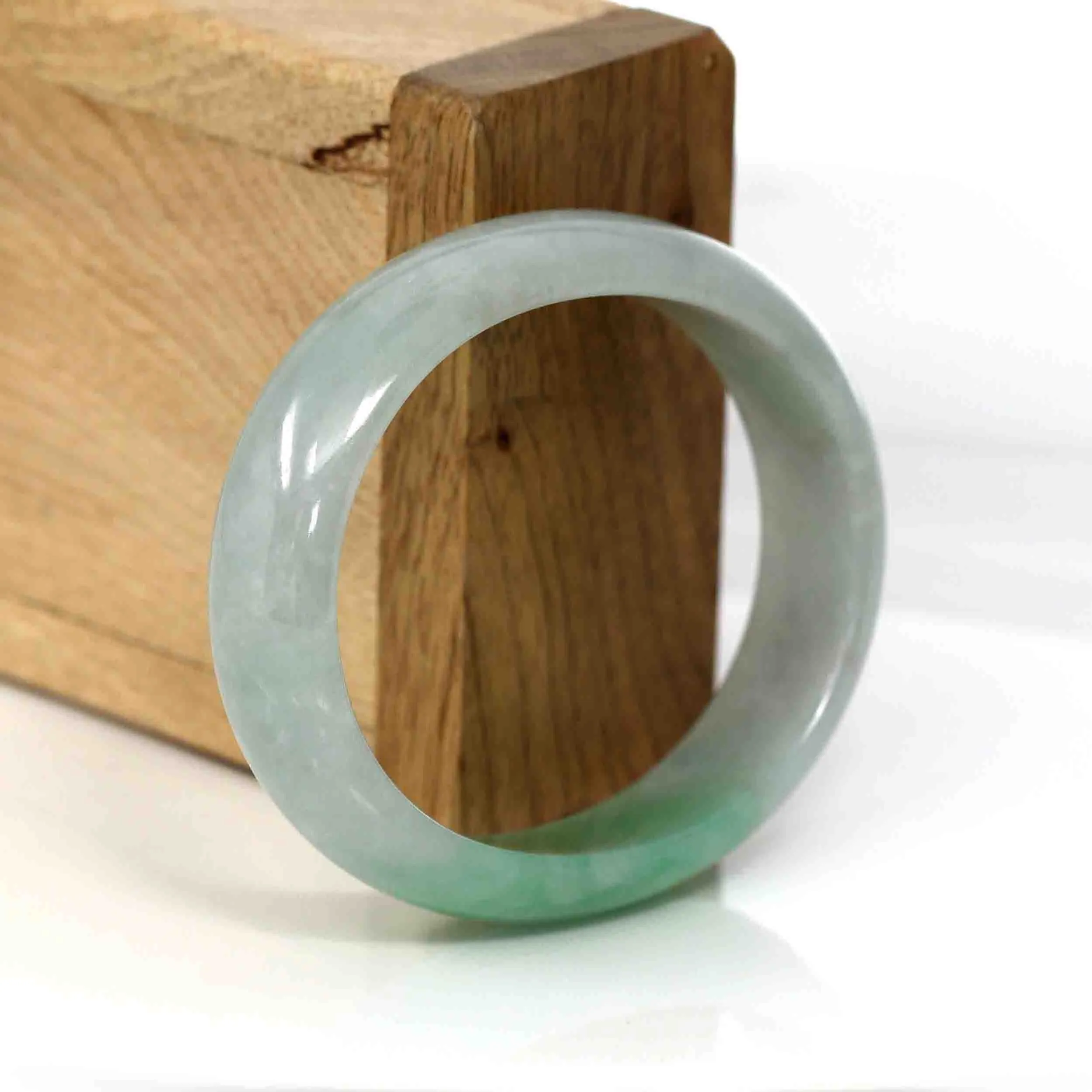 RealJade® Co. Genuine Burmese Green Jadeite Jade Oval Bangle (51.44 mm) #339
