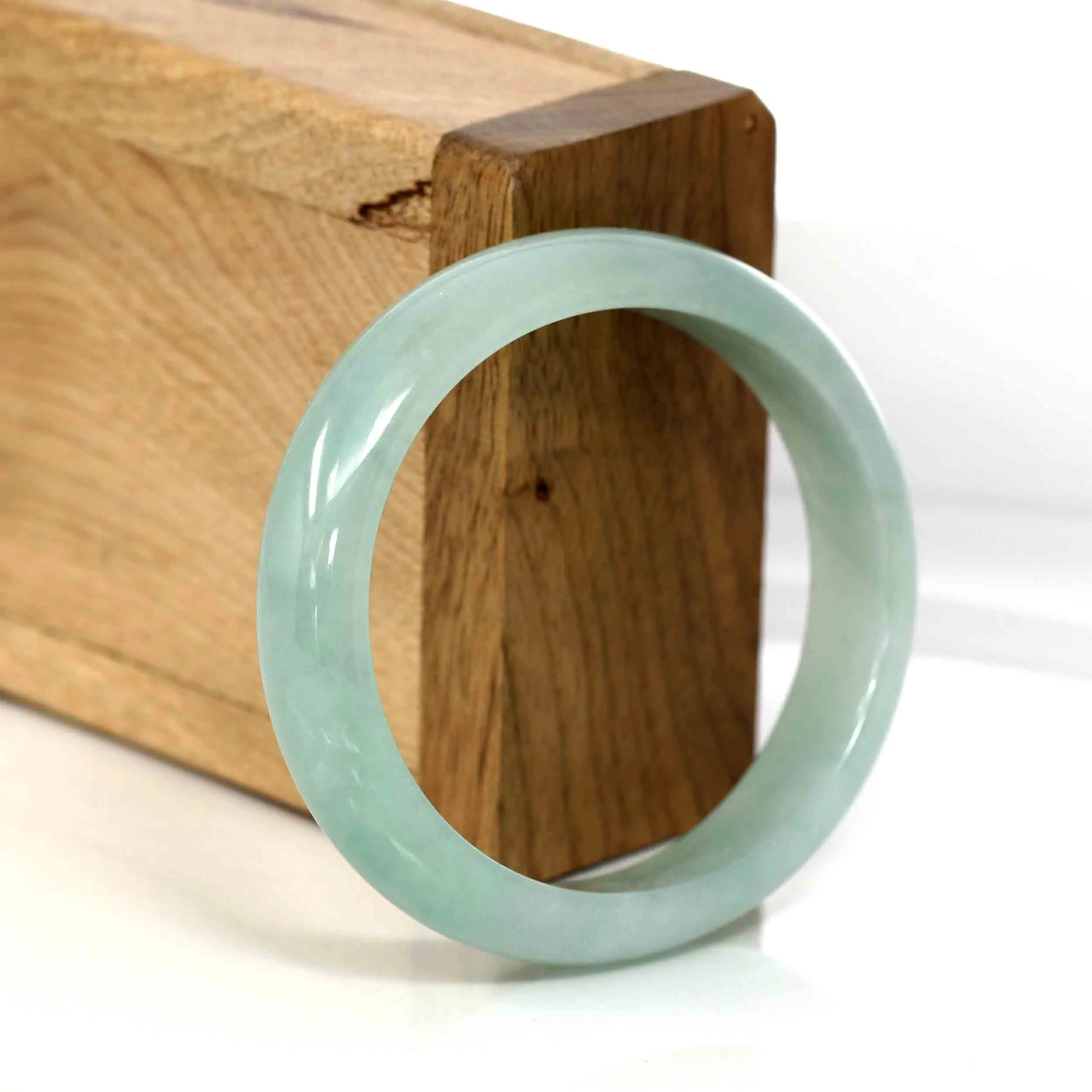RealJade® Genuine Burmese Green Jadeite Jade Oval Bangle (55.8 mm) #345