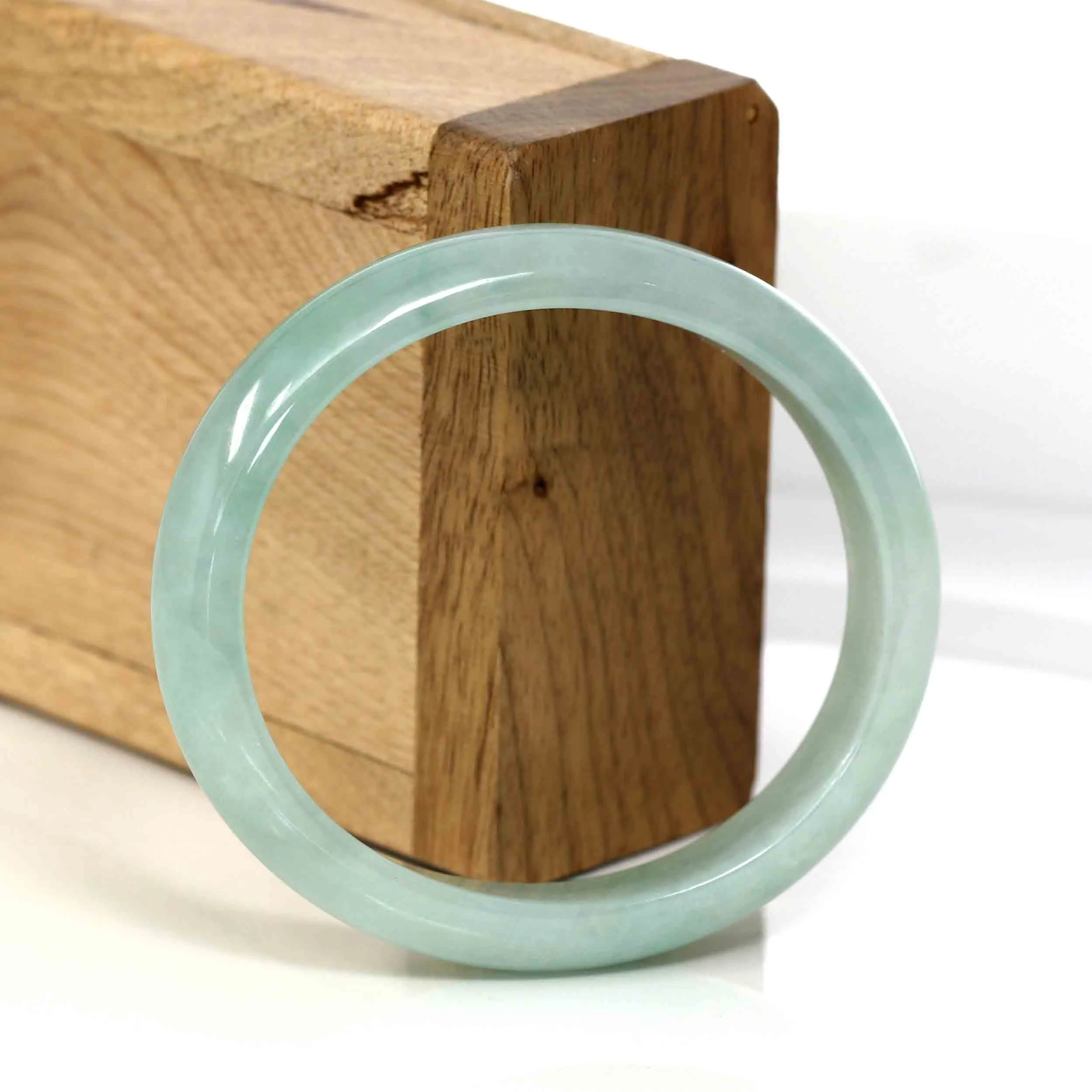 RealJade® Genuine Burmese Green Jadeite Jade Oval Bangle (55.8 mm) #345