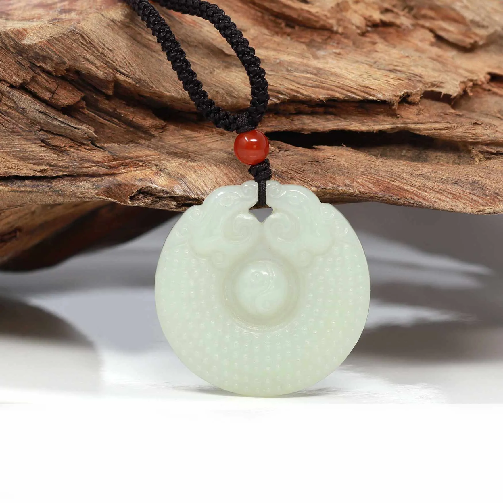 RealJade® " Double Dragon Good Fortune" Carving Pendant Necklace Natural White Nephrite Jade