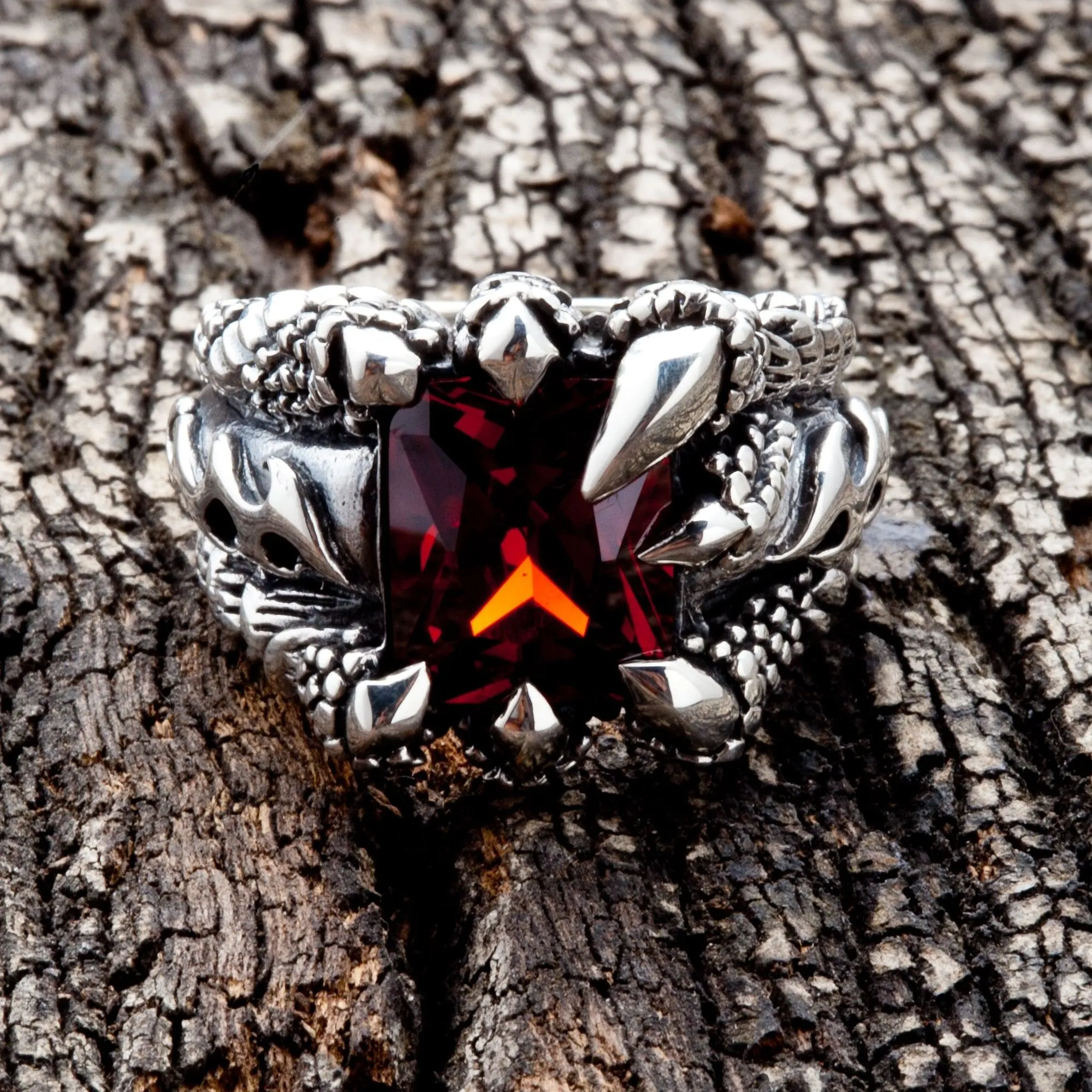 Red Garnet Claw Gothic Ring