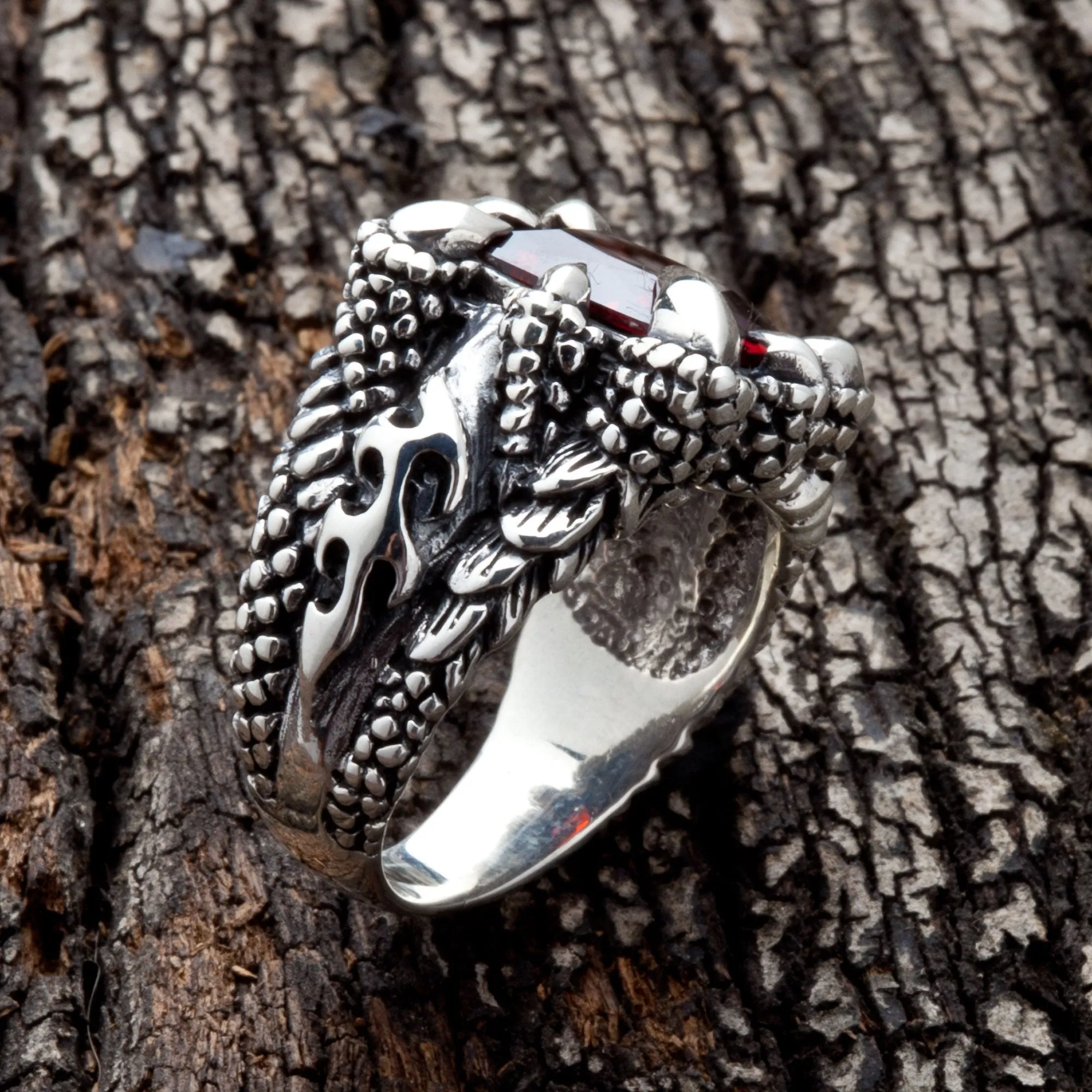 Red Garnet Claw Gothic Ring